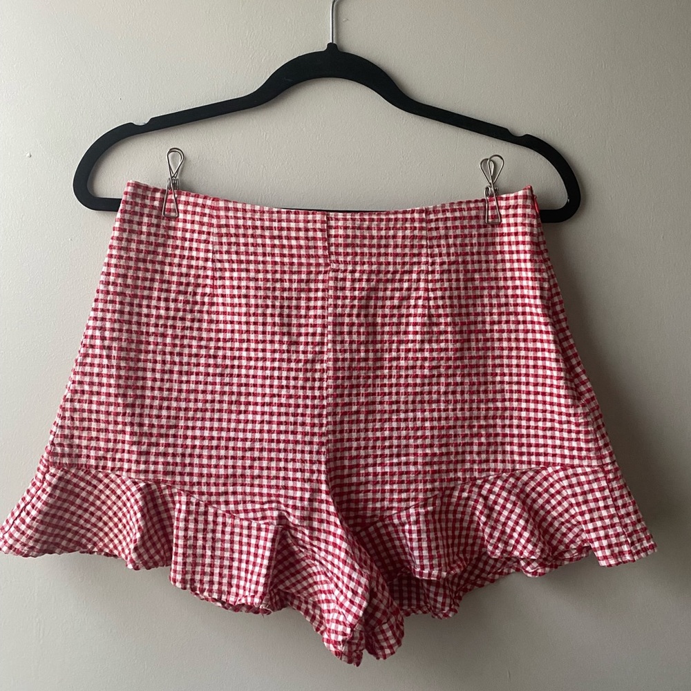 ZARA Red and White Gingham Ruffle Shorts
